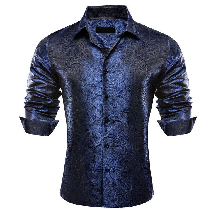 fashion silk mens paisley navy blue graphic tee shirt for suit dress