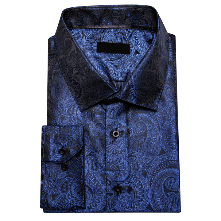 fashion silk mens paisley navy blue graphic tee shirt for suit dress