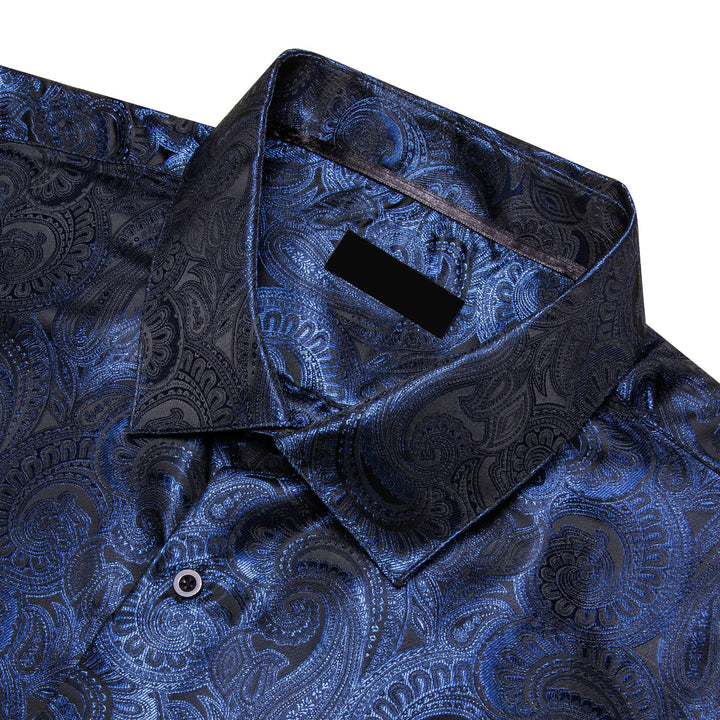 fashion silk mens paisley navy blue graphic tee shirt for suit dress