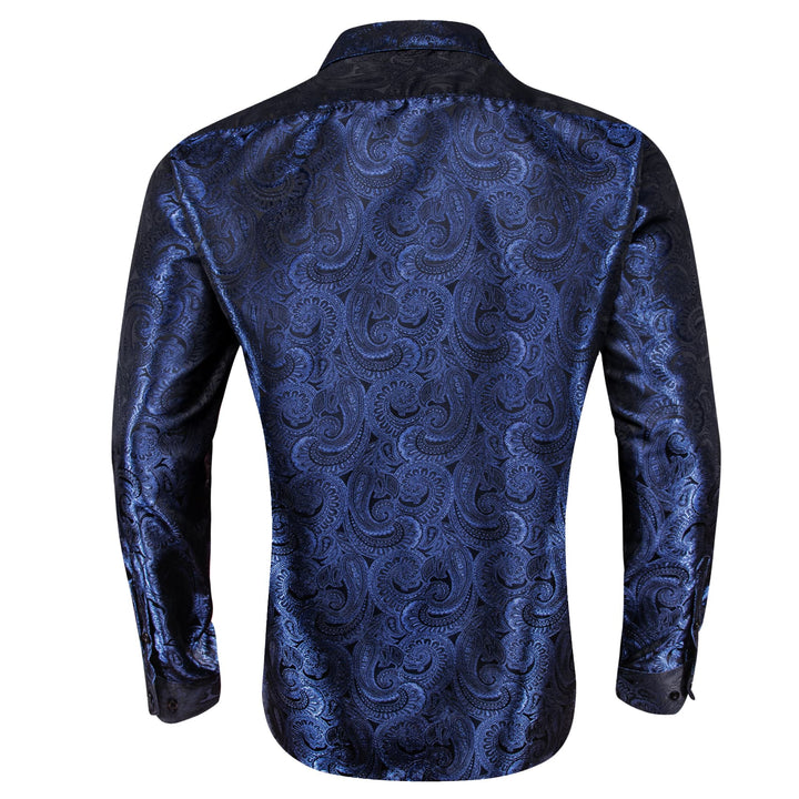 fashion silk mens paisley navy blue graphic tee shirt for suit dress