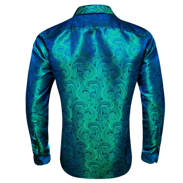 business office formal silk mens blue teal paisley shirt for men