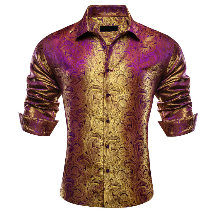 wedding shirt design silk paisley brown purple shirts for men