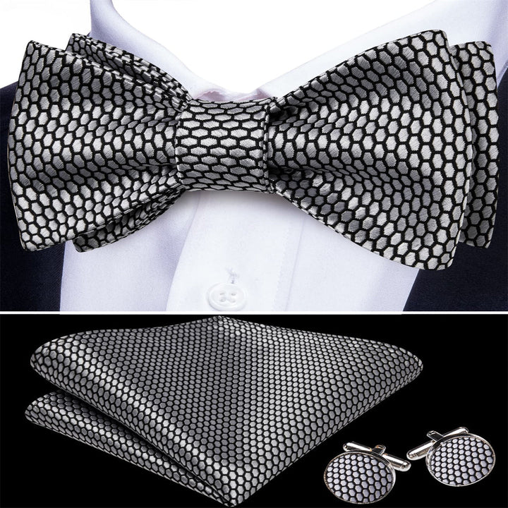 silver grey bow ties tied self business meeting