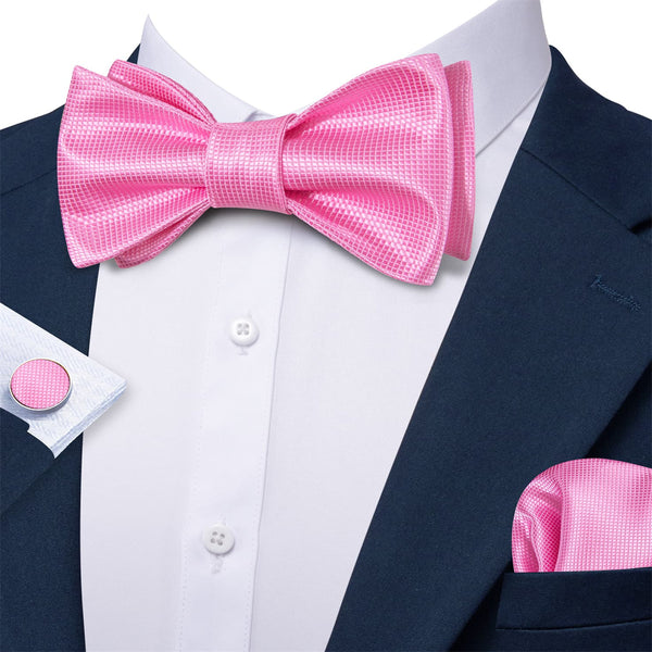 fashion party plaid bright pink bow tie pocket square cufflinks set