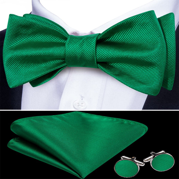 fashion business formal striped silk mens dark green bow tie handkerchief cufflinks set