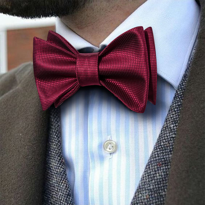 silk mens plaid dark red bow tie handkerchief cufflinks set for wedding tie design