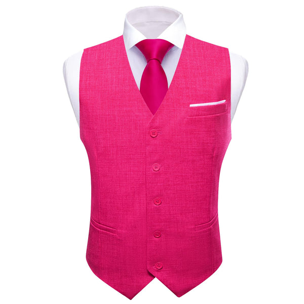 fashion wedding solid silk mens hot pink vest
