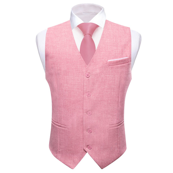 business solid design silk mens pink vest