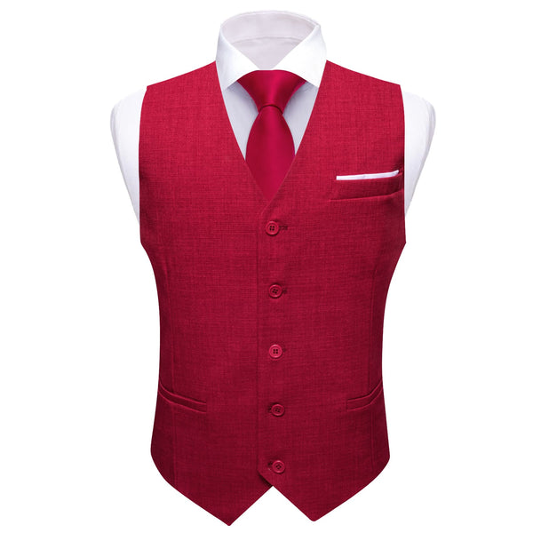 classic wedding button up solid silk mens red vest