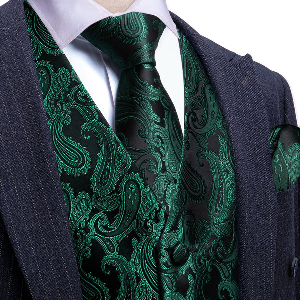 mens outfit with vest of the olive green paisley silk mens vest tie handkerchief cufflinks set