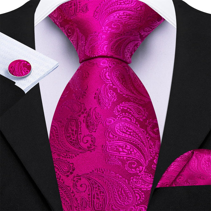 fashion wedding bridegroom¡®s necktie deep pink paisley tie set for men