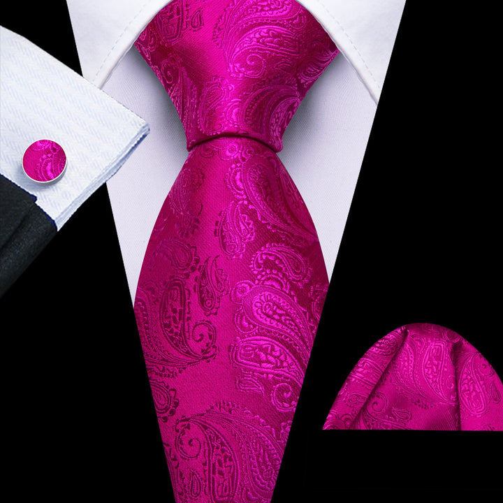 fashion wedding bridegroom¡®s necktie deep pink paisley tie set for men