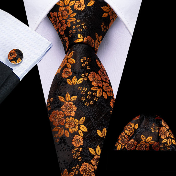 gold black floral tie