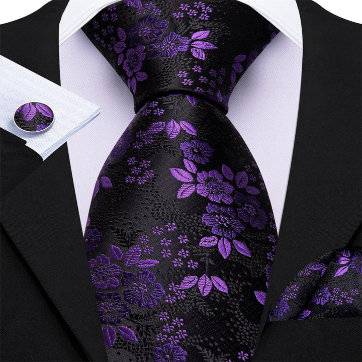 black suit floral tie