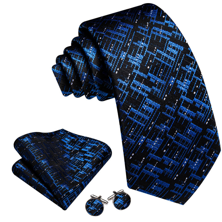 high quality silk novelty mens black royal blue tie handkerchief cufflinks set