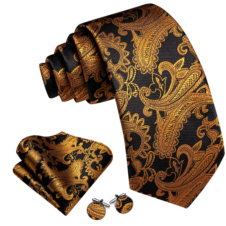 fashion paisley silk gold black ties for wedding