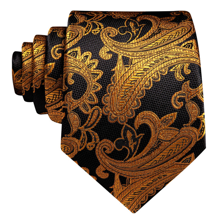 fashion paisley silk gold black ties for wedding