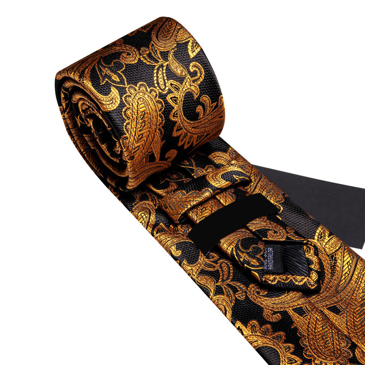 fashion paisley silk gold black ties for wedding