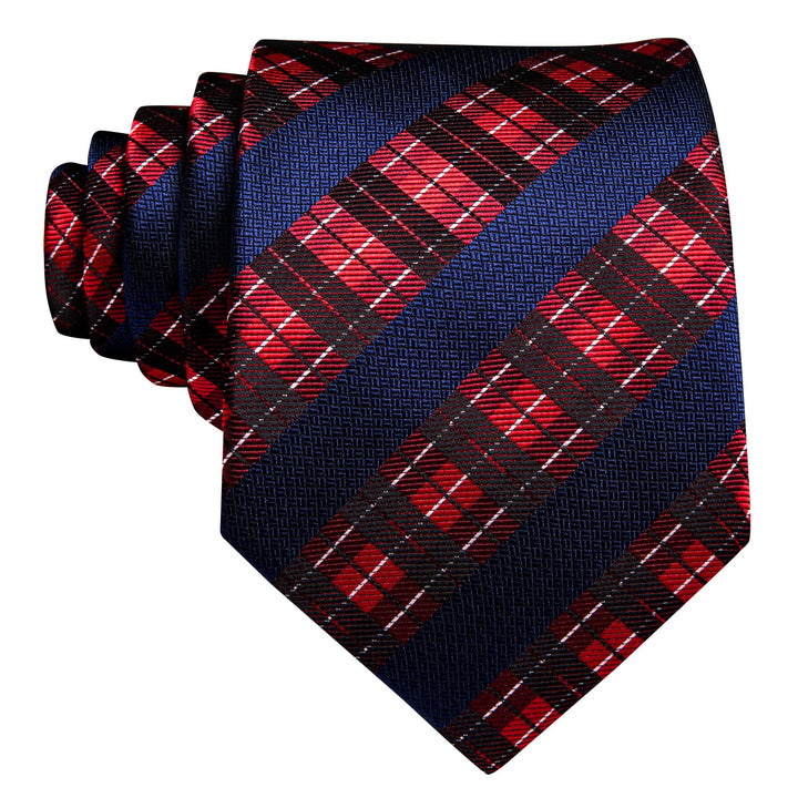 new arrival striped silk mens navy blue and red wedding ties pocket square cufflinks set