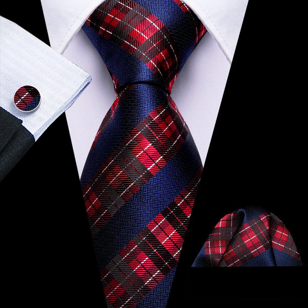 business striped red deep blue navy tie handkerchief cufflinks set