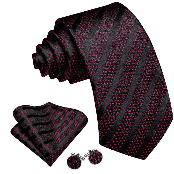 fashion striped silk black and red suit jacket tie handkerchief cufflinks set