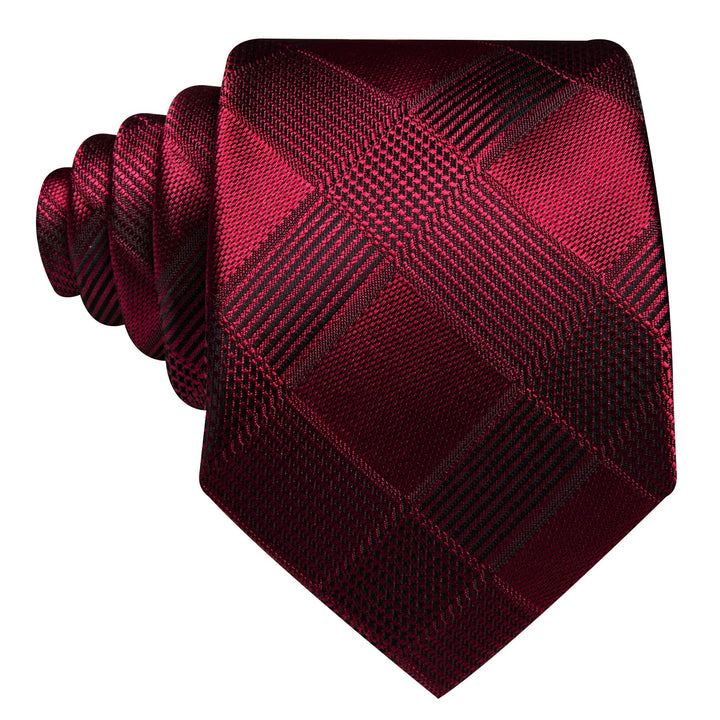 classic plaid silk mens red maroon tie pocket square cufflinks set for wedding suit dress