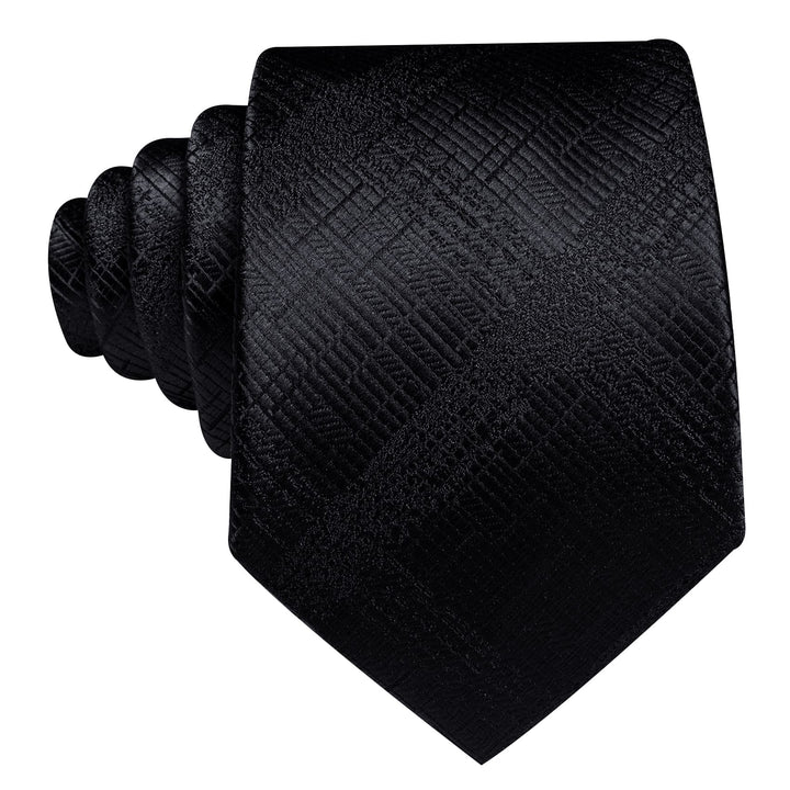 classic solid silk mesn black necktie pocket square cufflinks set