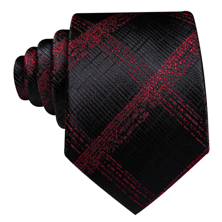 classic plaid black Burgundy red necktie pocket square cufflinks set