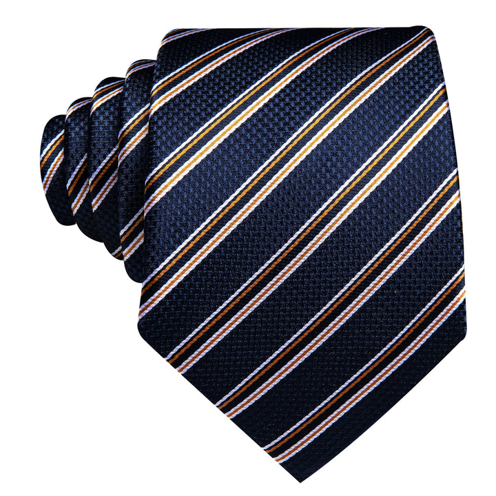 business design silk brown white blue striped tie handkerchief cufflinks set