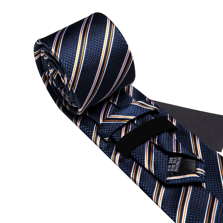 business design silk brown white blue striped tie handkerchief cufflinks set