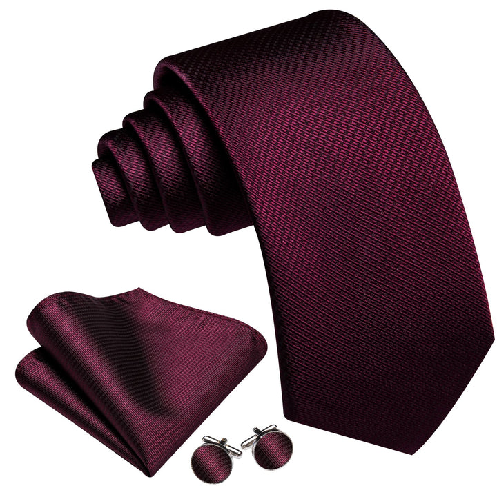 fashion wedding solid silk mens red maroon ties handkerchief cufflinks set for summer