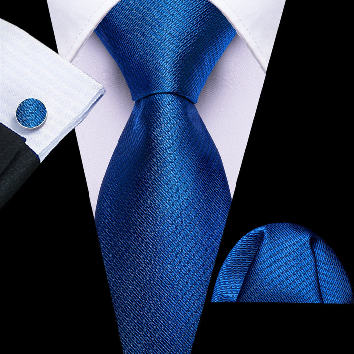 fashion business solid mens cobalt blue necktie pocket square cufflinks set