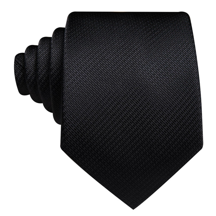 classic solid black neck tie handkerchief cufflinks set