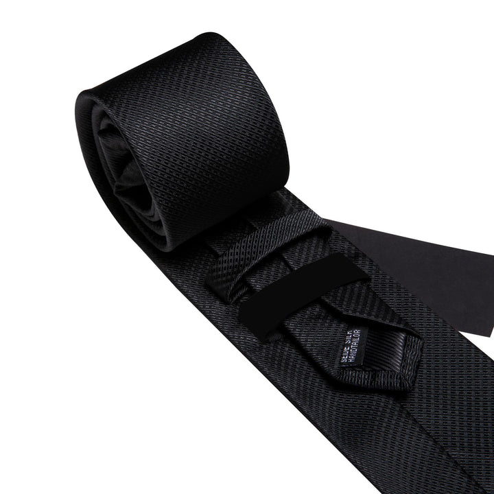 classic solid black neck tie handkerchief cufflinks set