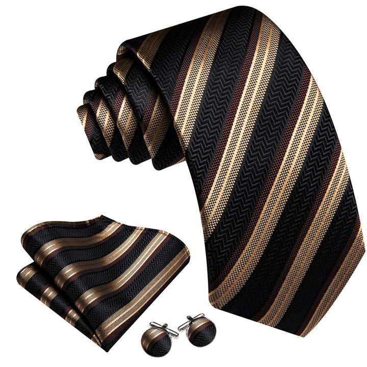 fashion wedding tie silk mens striped black brown ties pocket square cufflinks set for work meeting