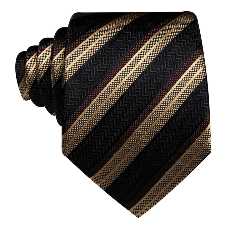 fashion wedding tie silk mens striped black brown ties pocket square cufflinks set for work meeting