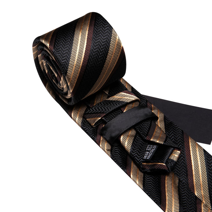 fashion wedding tie silk mens striped black brown ties pocket square cufflinks set for work meeting