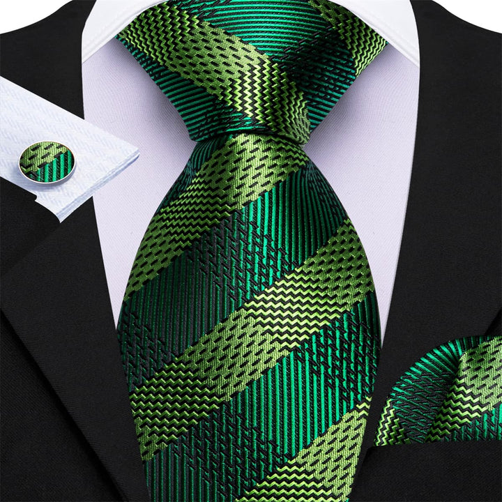 classic plaid business work silk mens sage green and green emerald tie pocket square cufflinks set for mens black suit