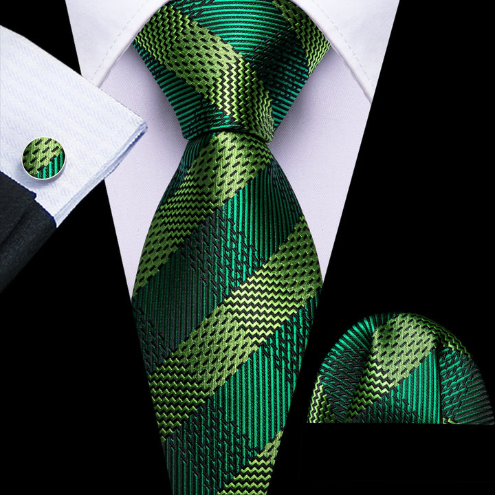 fashion formal work silk mens forest green tie pocket square cufflinks set