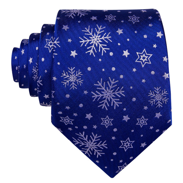 Christmas snow star novelty silk mens cobalt blue tie handkerchief cufflinks set