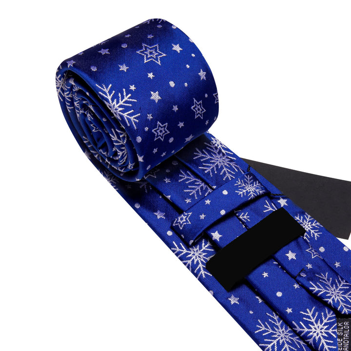 Christmas snow star novelty silk mens cobalt blue tie handkerchief cufflinks set