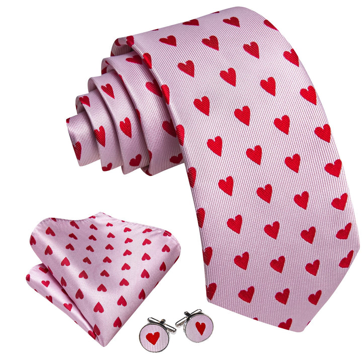 New light pink red novelty Valentine's Day men's design silk wedding ties pocket square cufflinks set