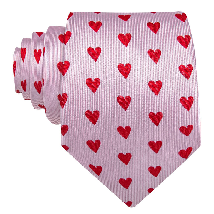 New light pink red novelty Valentine's Day men's design silk wedding ties pocket square cufflinks set