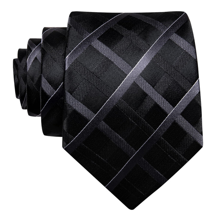 business suit dress work striped black dark grey tie pocket square cufflinks set