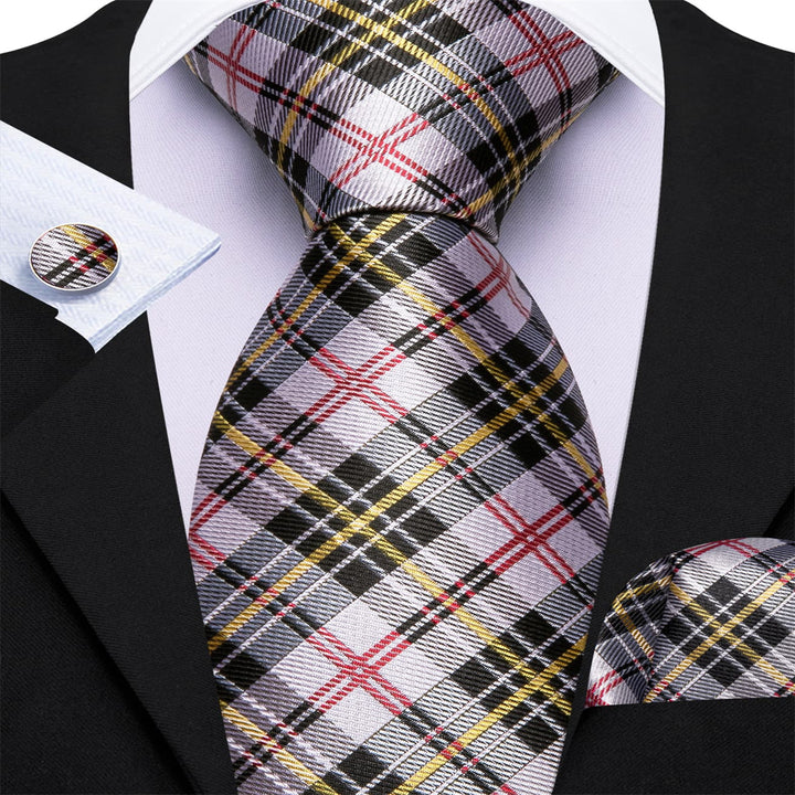 fashion black grey yellow red striped silk mens business work dresses tie and pocket square combo