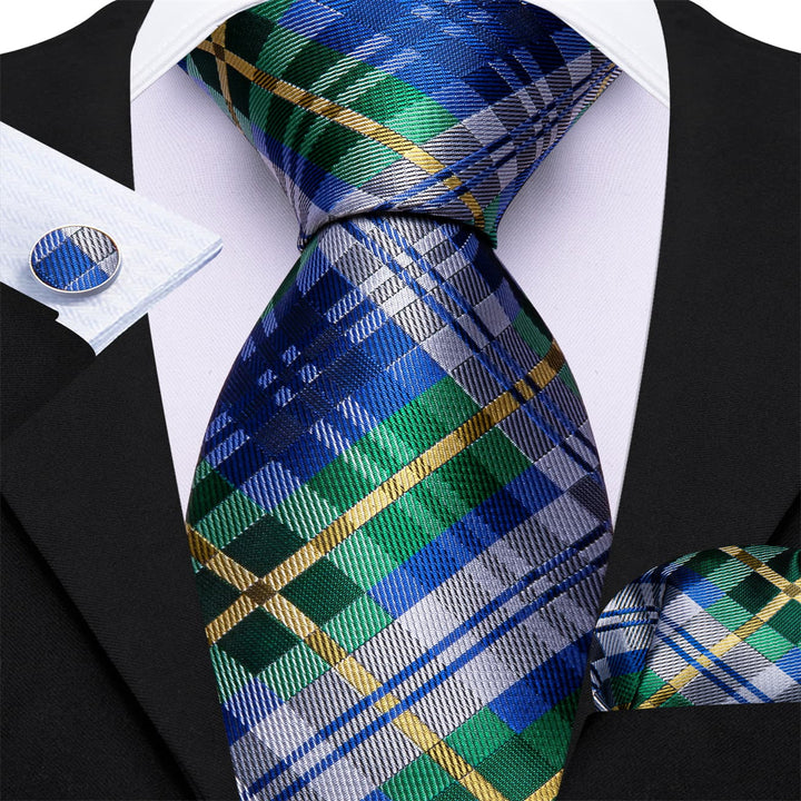 fashion business striped silk mens forest green navy blue ties pocket square cufflinks set