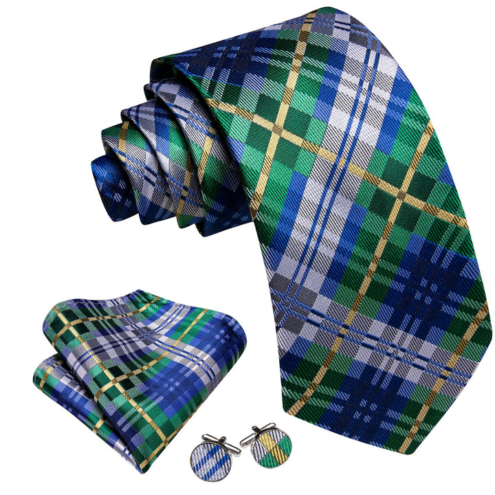 fashion business striped silk mens forest green navy blue ties pocket square cufflinks set