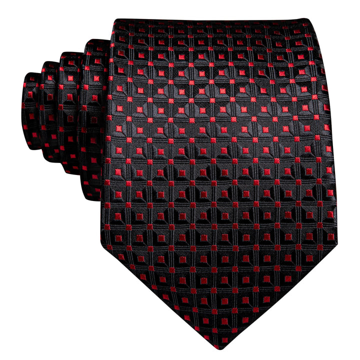 mens silk plaid red and black suits tie handkerchief cufflinks set for dress