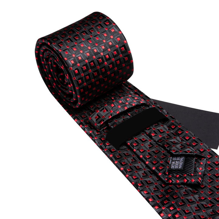 mens silk plaid red and black suits tie handkerchief cufflinks set for dress