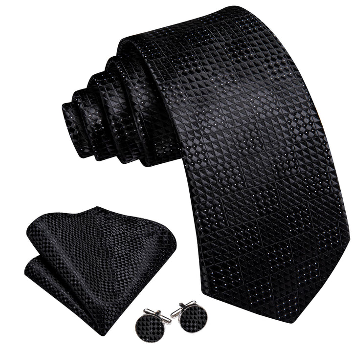 classic work dresses mens plaid black silk tie pocket square cufflinks set